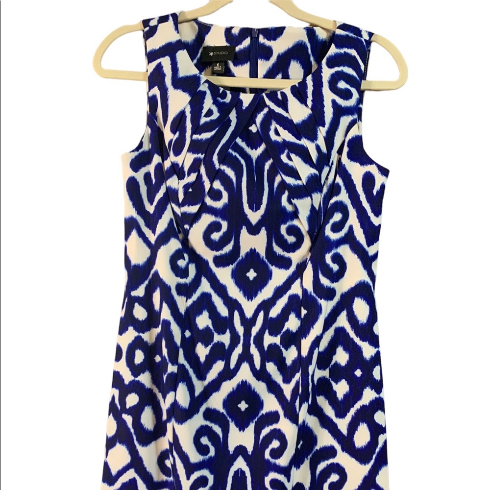 AB Studio cobalt blue ikat tribal Sleeveless shift Dress Size 6